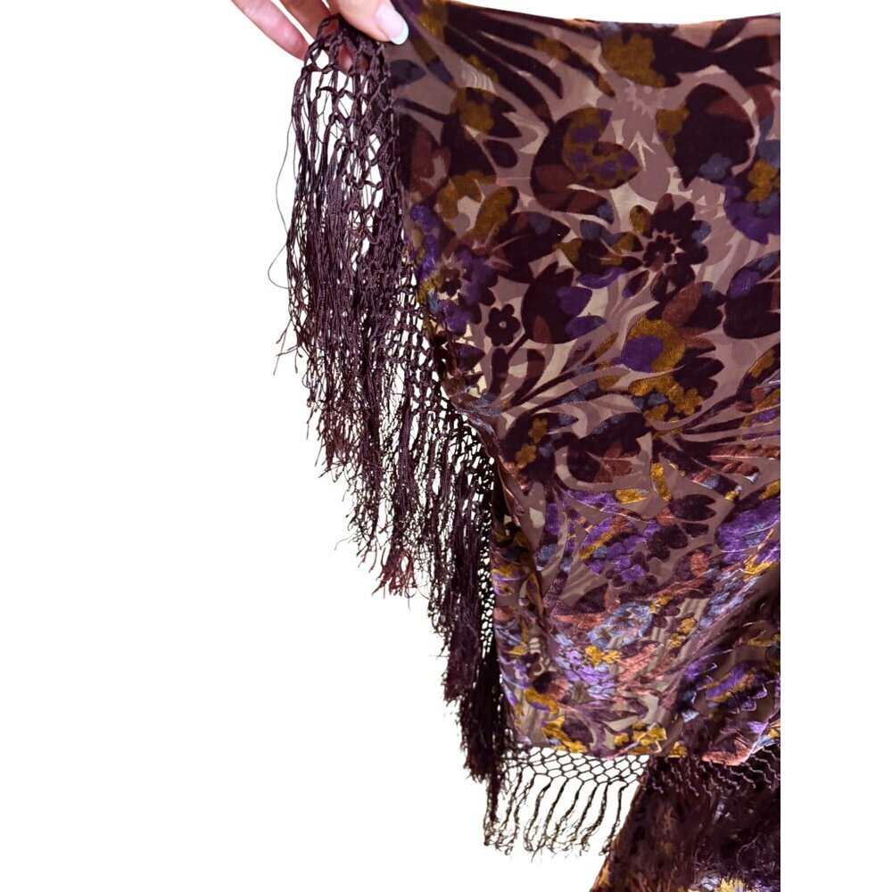 Shiba 1990s Womens Shawl Dress Size Large Brown Purple Burnout Silk Velvet Party - Picture 12 of 16